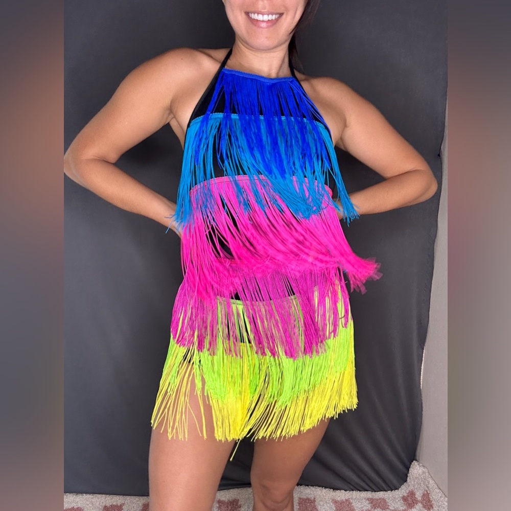 Rainbow, tassel dress / pride, dress festival, rave